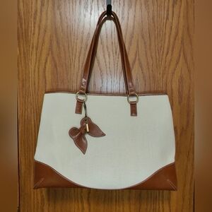 Coldwater Creek Brown & Beige Butterfly Tote Bag Purse w/Zipper Pouch